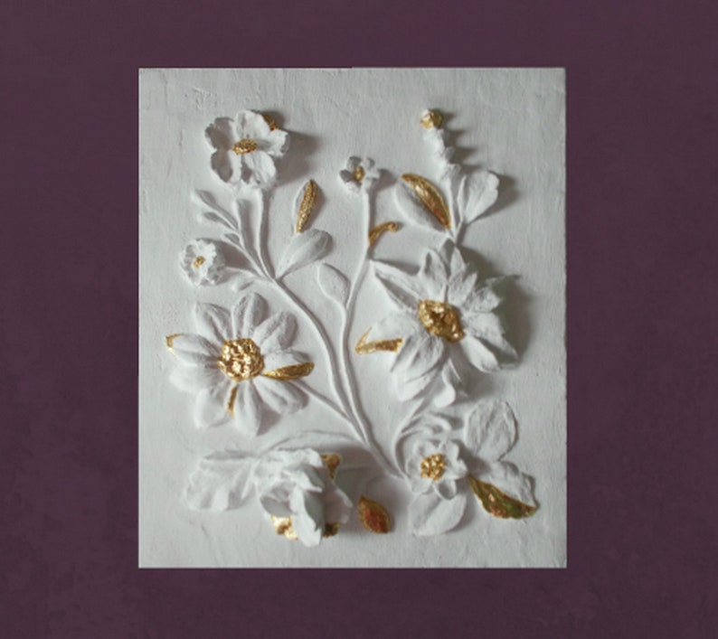 Sculptural Wall Art White Basrelief Botanical Artwork Flowers Etsy