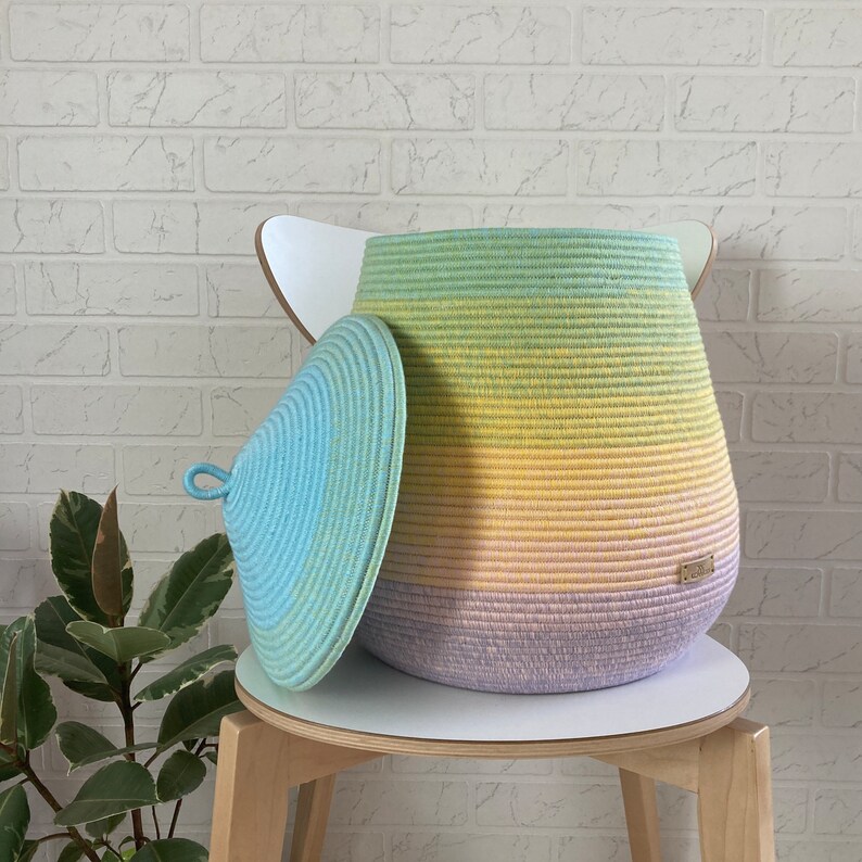 Pastel Rainbow Basket With Lid Large Rope Basket With Cover Etsy