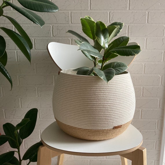 Large Rope Basket With Lid Cotton Rope Basket Cozy Home Etsy