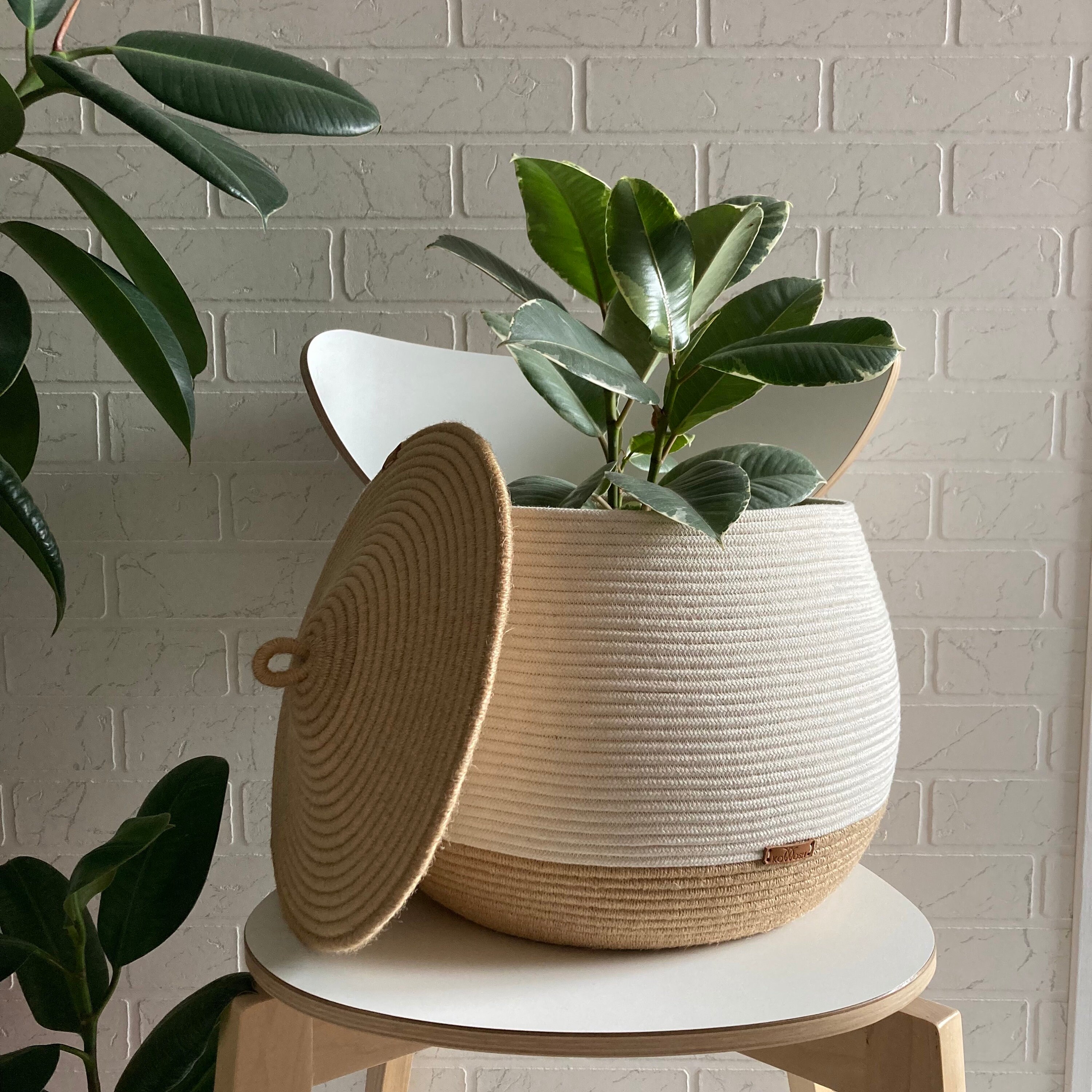 Large Rope Basket With Lid Cotton Rope Basket Cozy Home Etsy