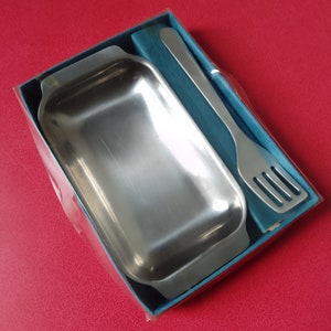 Danish Butter dish and spreader 1970&#39;s boxed vintage gift stainless steel
