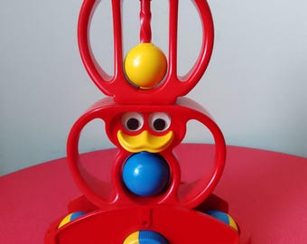 80&#39;s Rattle Duplo Lego vintage toys Duck rattle Memphis colours red