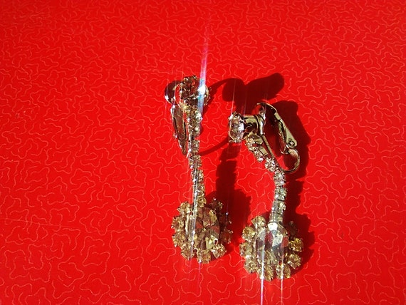 Vintage drop rhinestone diamante earrings clip on… - image 5