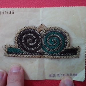 Parche de costura antiguo, aplique suizo, parche Art Deco de stock muerto para coser