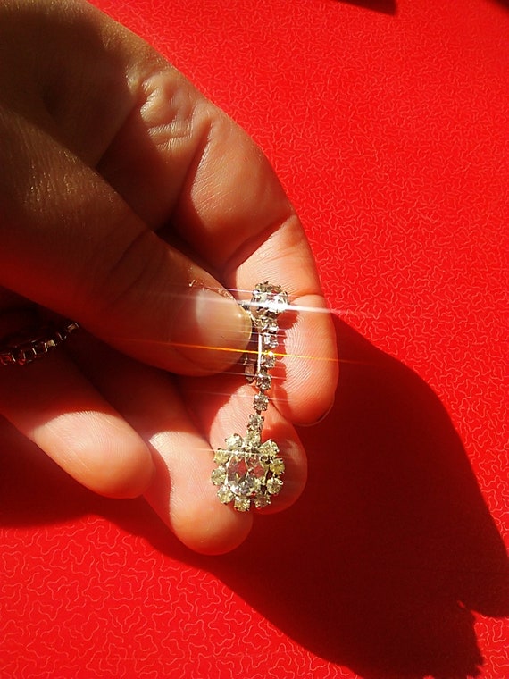Vintage drop rhinestone diamante earrings clip on… - image 2