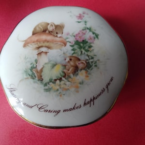Vintage Crown Devon trinket dish, box mice cute ceramic gift 1970&#39;s