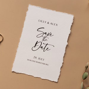 Scheda Save the Date A6 con bordo deckle, Save the Date personalizzata, bordi strappati, invito a nozze, cancelleria moderna per matrimoni, STD