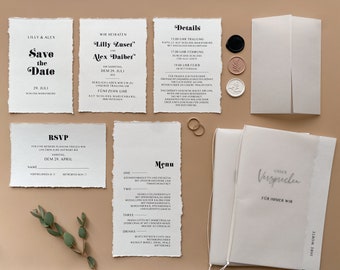 Invito a nozze, invito a nozze con bordo in rilievo e carta da lucidi, A6, cancelleria per matrimoni, sigillo in ceralacca, invito a nozze nero
