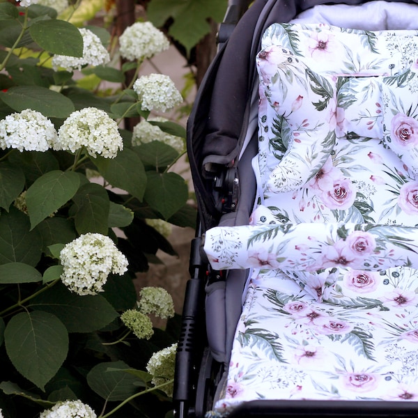 Stroller liner, pram insert, car seat cover, pushchair pad, newborn accessories, baby gift, universal size, travel gadget, garden flowers