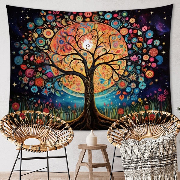 Levensboom Tapijt Muur Hangend Esthetisch Tapijt voor Woonkamer Stoffen Wandtapijten Kunst Boho Hippie Groot Tapijt Home Decor Accent