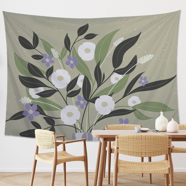 Botanical Tapestry Herbs Flowers Green Floral Plants Tapestry Original Design Bohemian Wall Hanging Tapestry Abstract Home Dorm Decor Gift