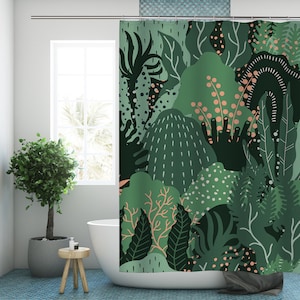 Botanical Leaf Shower Curtain Green Plants Modern Fabric Bathroom Curtains with Hooks Floral Waterproof Home Decor Bathroom Gift For Her