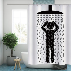 People Funny Shower Curtain Black and White Modern Fabric Bathroom Curtains with Hooks Minimalist Waterproof Bath Curtain Christmas Gifts