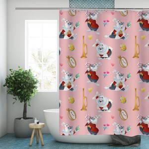 Bunny Funny Shower Curtain Easter Eggs Modern Fabric Bathroom Curtains with Hooks Pink Waterproof Home Bedroom Decor Original Art Kids Gift