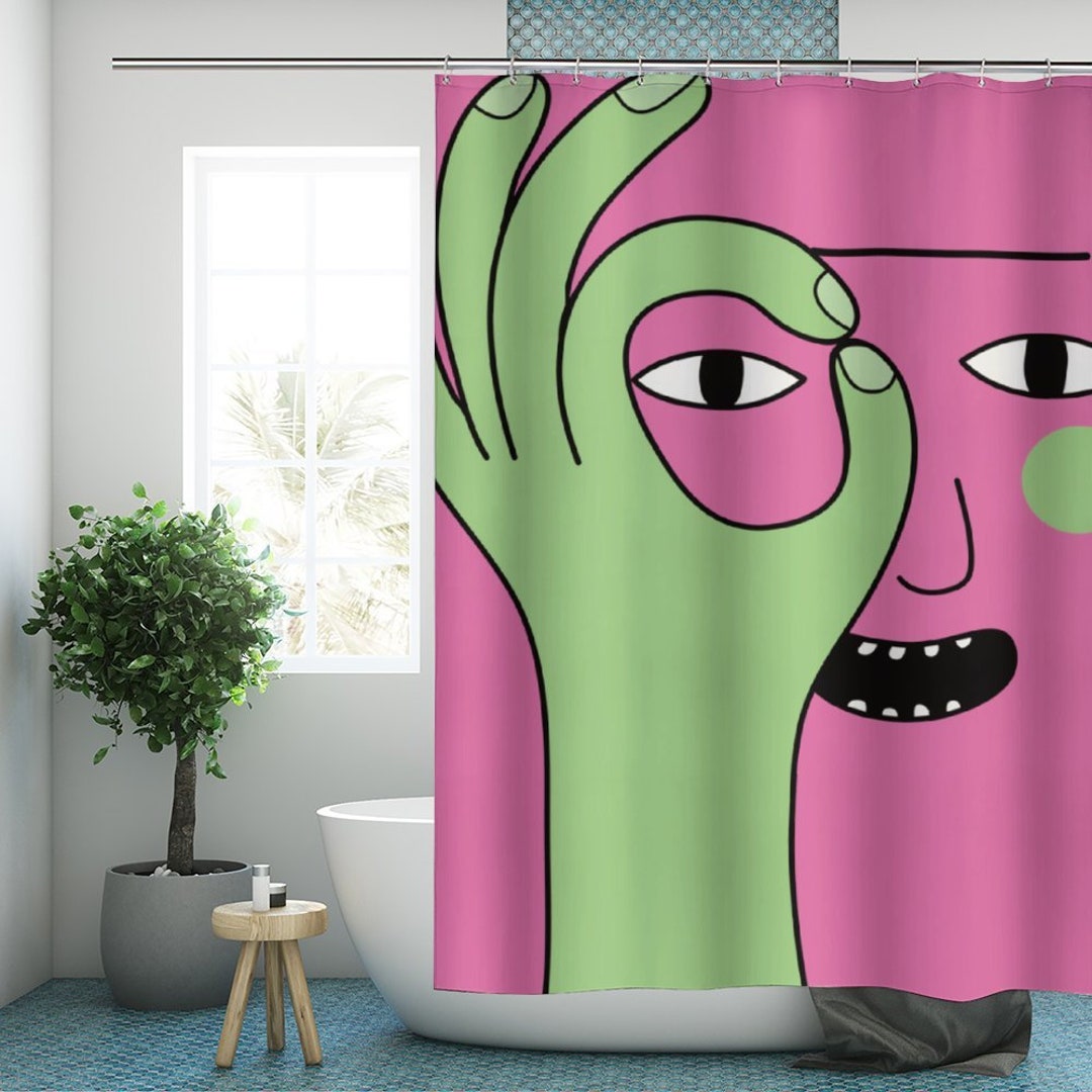 Pink Funny Shower Curtain Abstract Modern Fabric Bathroom Etsy