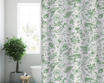 Easter Bunny Shower Curtain Green Plants Modern Fabric Bathroom Curtains with Hooks Floral Waterproof Home Decor Bathroom Housewarming Gift