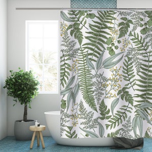 Botanical Leaf Shower Curtain Green Plant Modern Fabric Bathroom Curtains with Hooks Floral Waterproof Home Decor Bathroom Housewarming Gift