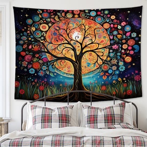 Tree of Life Tapestry Wall Hanging Aesthetic Tapestry for Living Room Fabric Wall Tapestry Art Boho Hippie Large Tapestry Home Decor Accent image 2