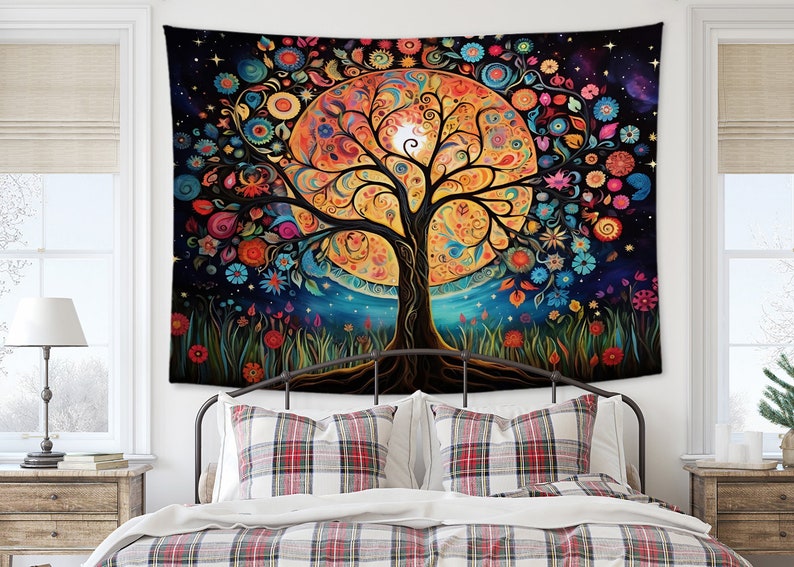 Tree of Life Tapestry Wall Hanging Aesthetic Tapestry for Living Room Fabric Wall Tapestry Art Boho Hippie Large Tapestry Home Decor Accent image 2