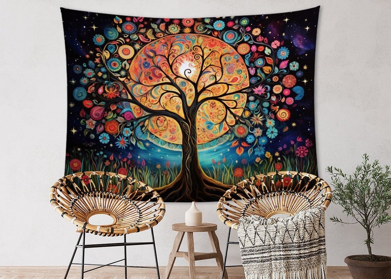 Tree of Life Tapestry Wall Hanging Aesthetic Tapestry for Living Room Fabric Wall Tapestry Art Boho Hippie Large Tapestry Home Decor Accent image 1