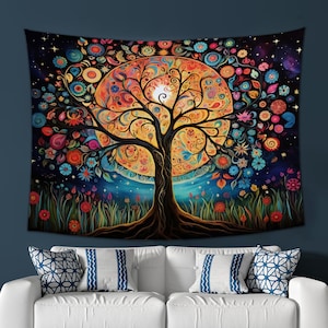 Tree of Life Tapestry Wall Hanging Aesthetic Tapestry for Living Room Fabric Wall Tapestry Art Boho Hippie Large Tapestry Home Decor Accent image 3