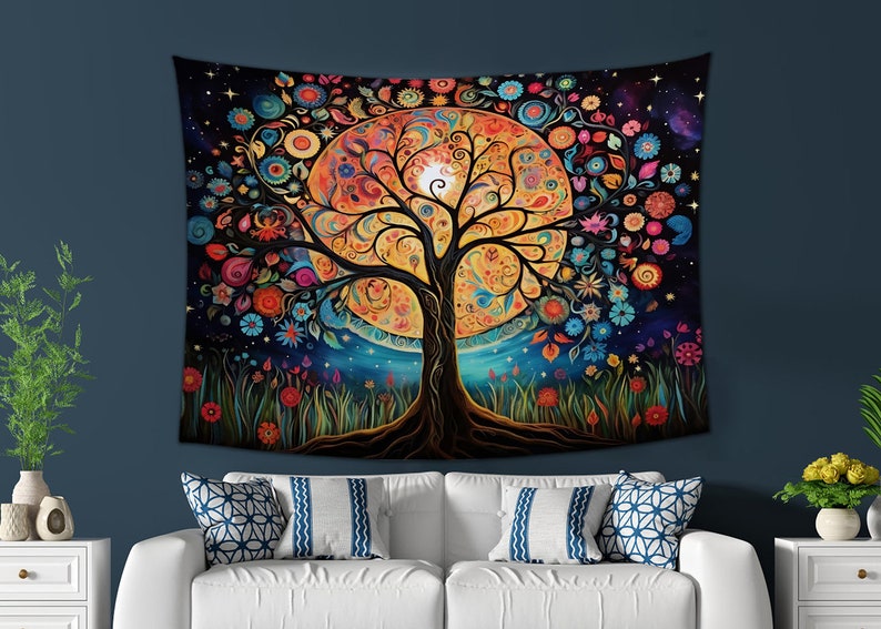 Tree of Life Tapestry Wall Hanging Aesthetic Tapestry for Living Room Fabric Wall Tapestry Art Boho Hippie Large Tapestry Home Decor Accent image 3