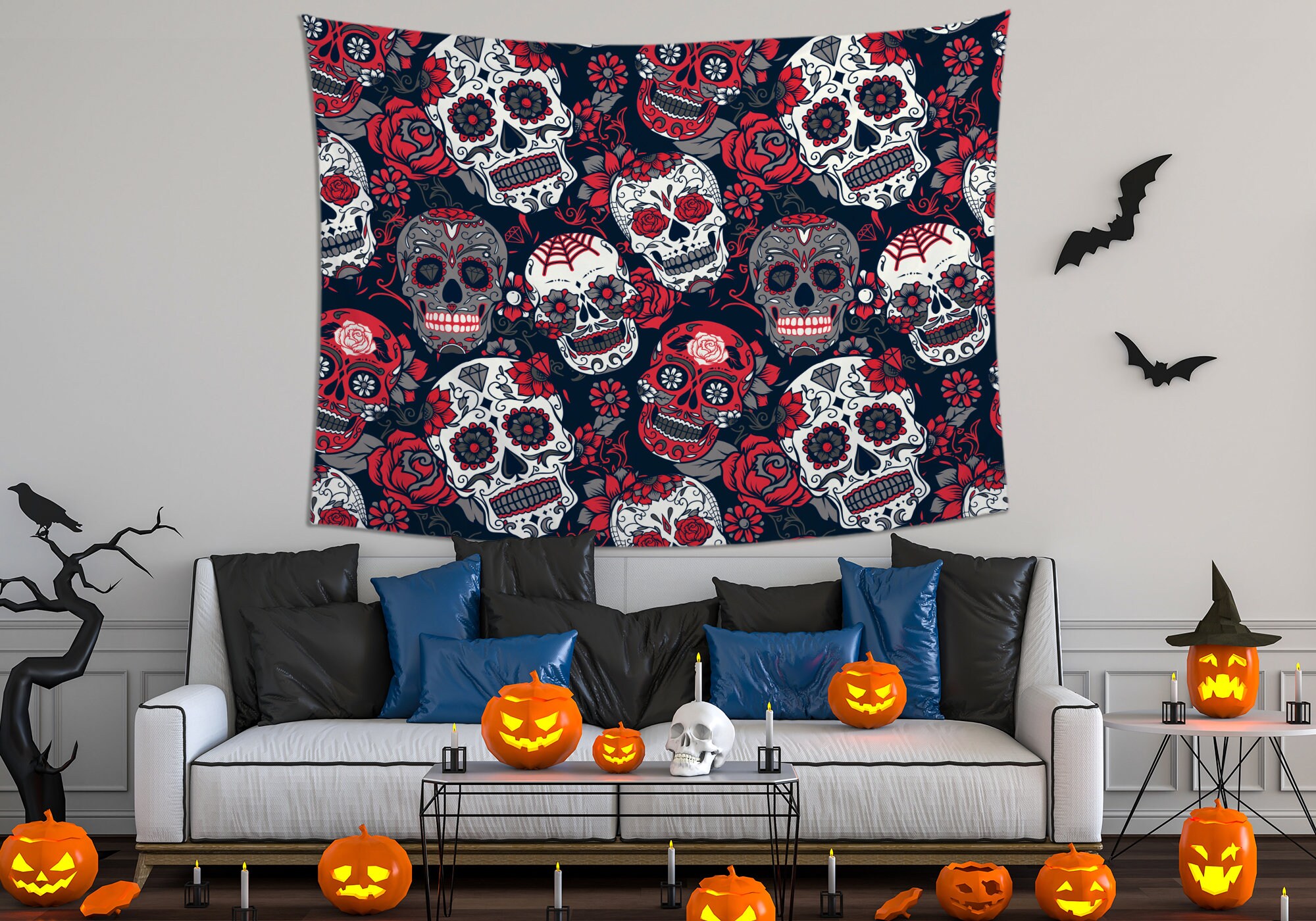 Discover Crâne Halloween Gothique Squelette Tapisserie