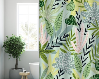 Grüne Pflanzen Duschvorhang Botanisches Blatt Moderner Stoff Badezimmervorhänge mit Haken Floral Wasserdicht Home Decor Badezimmer Geschenk für Sie