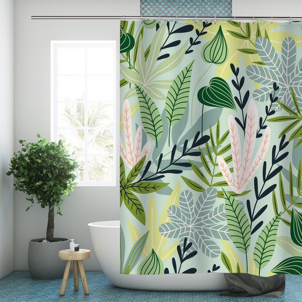 Grüne Pflanzen Duschvorhang Botanisches Blatt Moderner Stoff Badezimmervorhänge mit Haken Floral Wasserdicht Home Decor Badezimmer Geschenk für Sie