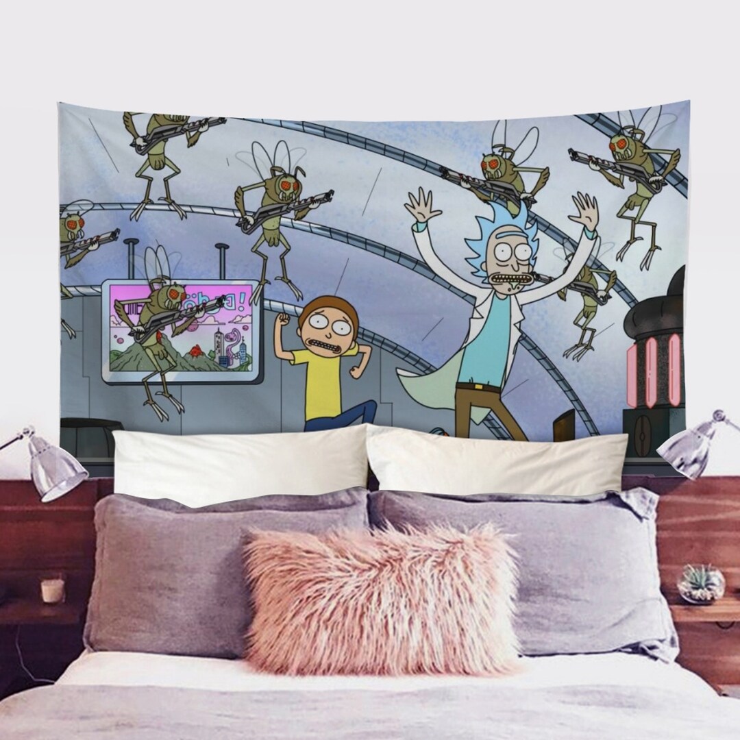 Humorous Cartoon Tapestry Rick and Morty Portrait Wall Etsy