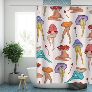 Funny Shower Curtain Original Vintage Bath Curtains Mushroom Ass Modern Fabric Bathroom Curtains Fashion Waterproof Farmhouse Bathroom Gift