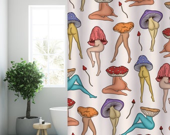 Funny Shower Curtain Original Vintage Bath Curtains Mushroom Ass Modern Fabric Bathroom Curtains Fashion Waterproof Farmhouse Bathroom Gift