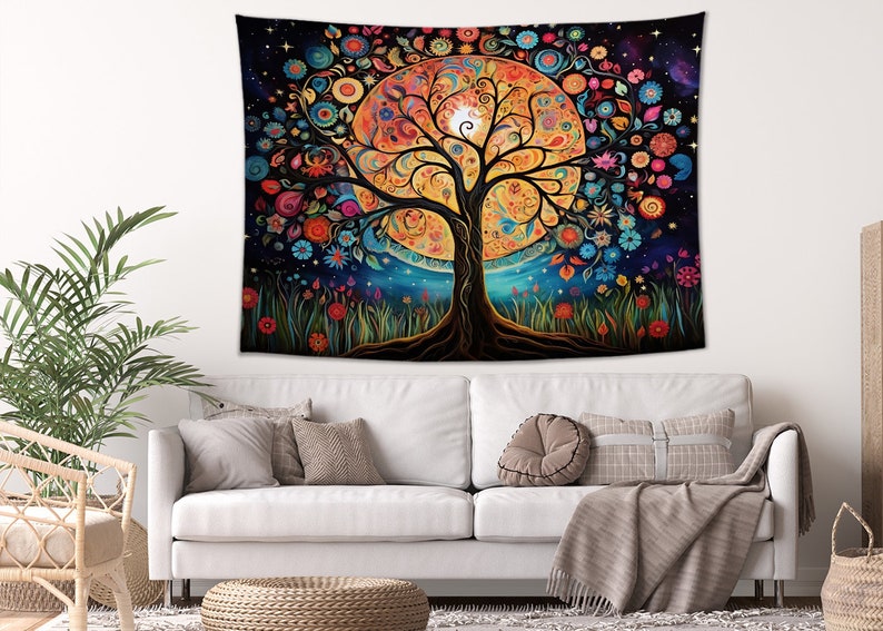 Tree of Life Tapestry Wall Hanging Aesthetic Tapestry for Living Room Fabric Wall Tapestry Art Boho Hippie Large Tapestry Home Decor Accent image 4
