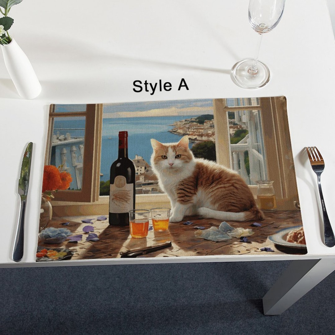 Cat Placemat French Placemats Set of 2, 4, 6 Linen Table Mat