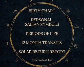 Astrology Bundle: Birth Chart Analysis, Sabian Degrees, 1-Year Transits