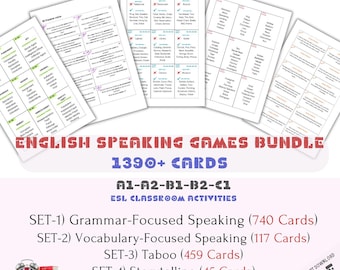 ESL Speaking Games: 1390+ English Cards, Grammar, Taboo (Digital Download)