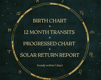 Astrology Bundle: Birth Chart, Solar Return, Transits, Progressed Chart (PDF)
