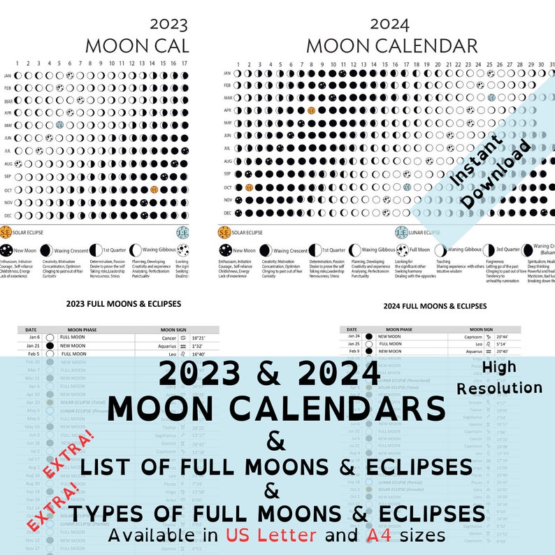 2023 & 2024 Lunar Calendars, Printable Moon Calendars, List of Full