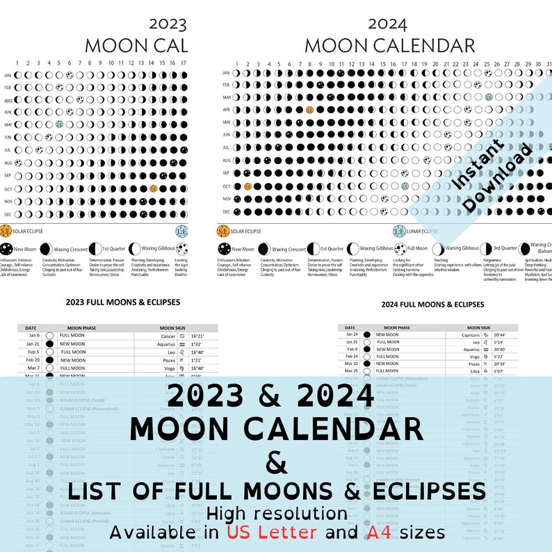2023 & 2024 Lunar Calendars Printable Moon Calendars List of Etsy