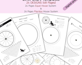 Printable Blank Birth Chart Templates: Equal & Placidus House Systems (Digital Download)