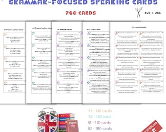 English Grammar Speaking Cards: A1-C1 Levels (PDF Pattern)