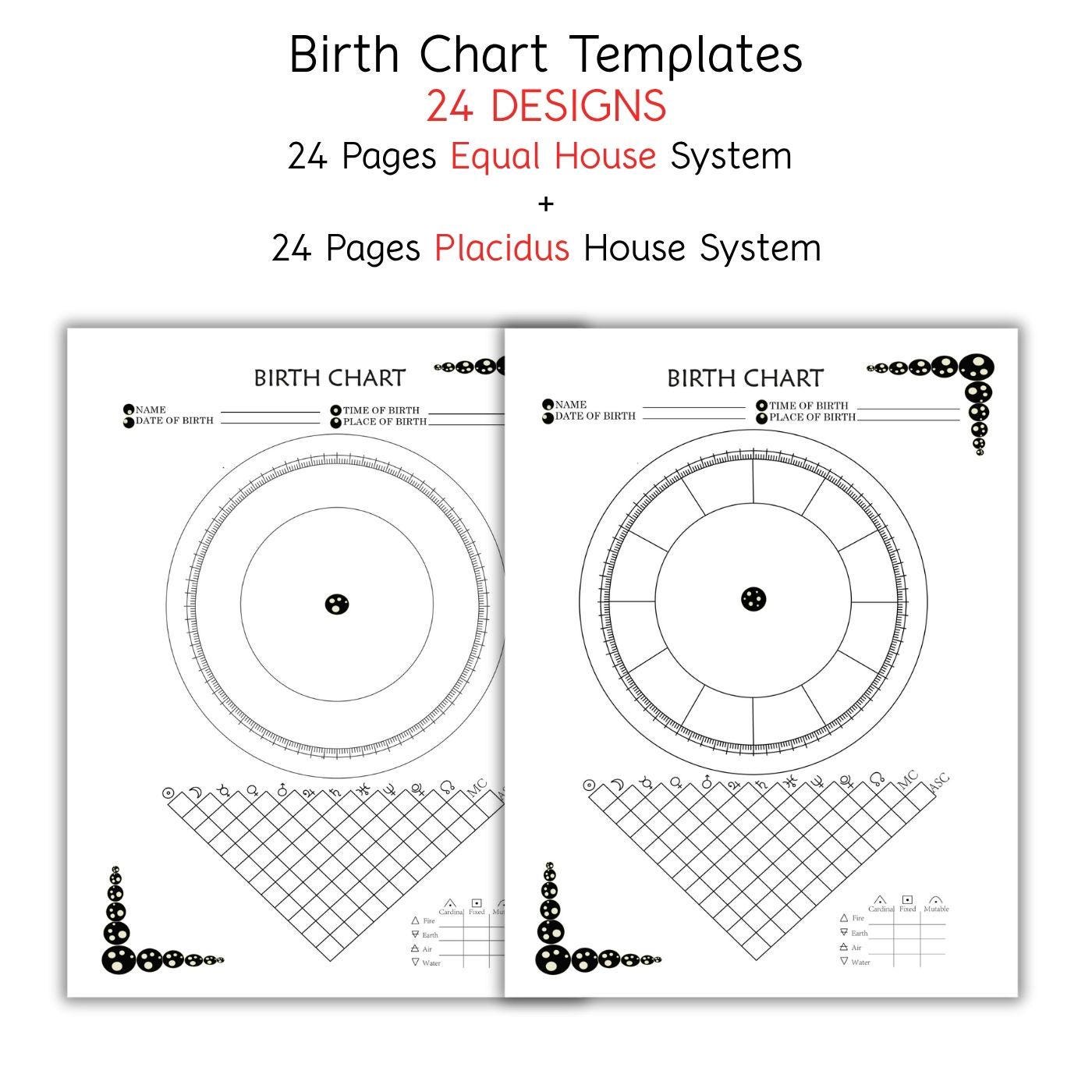 Printable Blank Birth Chart Templates: Equal & Placidus House Systems ...