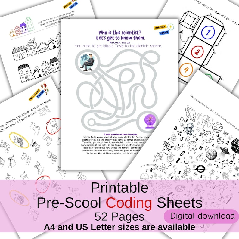 Printable Preschool Coding Sheets (52 Pages) | Numbers, Letters, Shapes ...