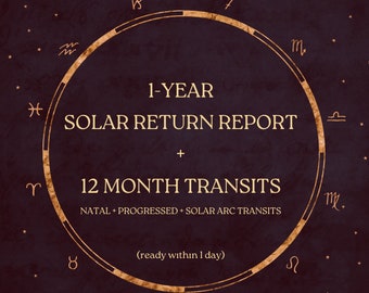 Análise de retorno solar de 1 ano e leitura de trânsito de 12 meses, incluindo aspectos progressivos