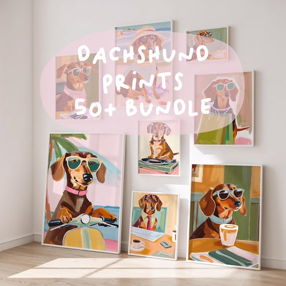 50+ Dachshund Poster Bundle – For Dachshund Lovers, Fans – Digital Art Prints – Dog Lover Gift Idea – Funny Dog Print – Sausage Dog Wall Art