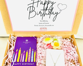 Happy Birthday Necklace and Chocolate Gift Box Postal Gift Silver Pendant