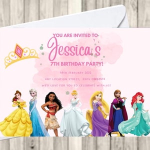 Disney Princess Birthday Party Invitation Girls, 1st, 2nd, 3rd,4th,5th,6th,7th,8th. Digital and Physical