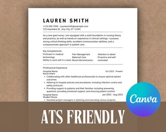 New Grad Nurse Resume Template| ATS Nurse Resume | Nurse Resume, Student Nurse, Registered Nurse RN Resume Template