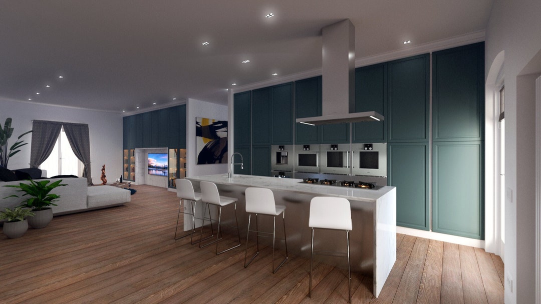 Kitchen & Living Custom Interior Design #1 - 3D Photorealistic ...