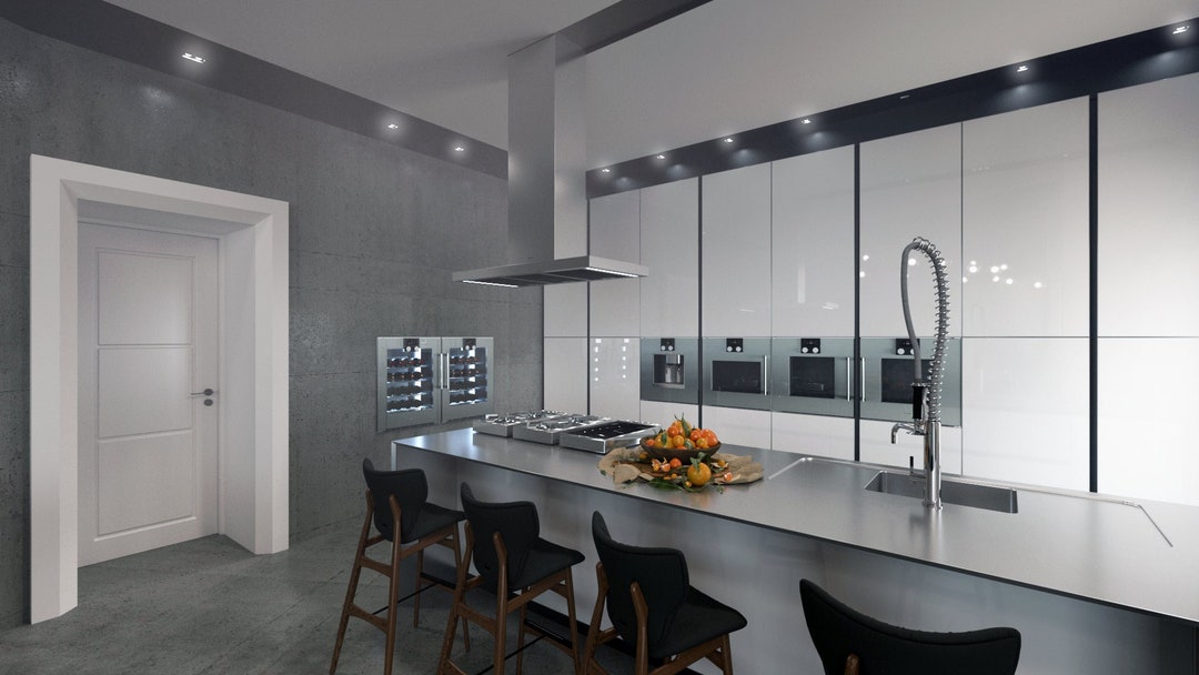 Kitchen & Living Custom Interior Design #3 - 3D Photorealistic ...